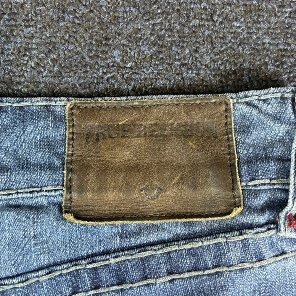 True Religion Geno Jeans Mens 31 [33x33] Relaxed Slim Super T No Flap Red Stitch